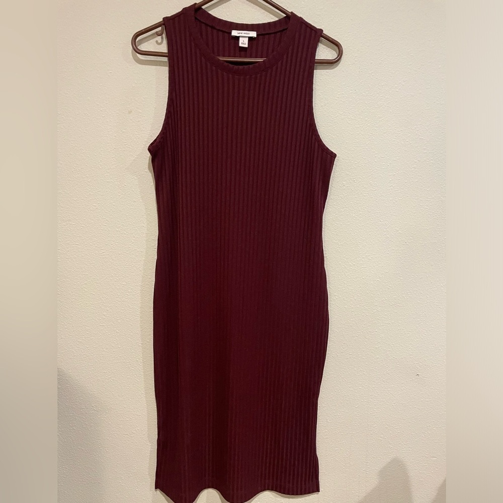 Nine West Burgandy Sleeveless Ribbed Dress Size Large